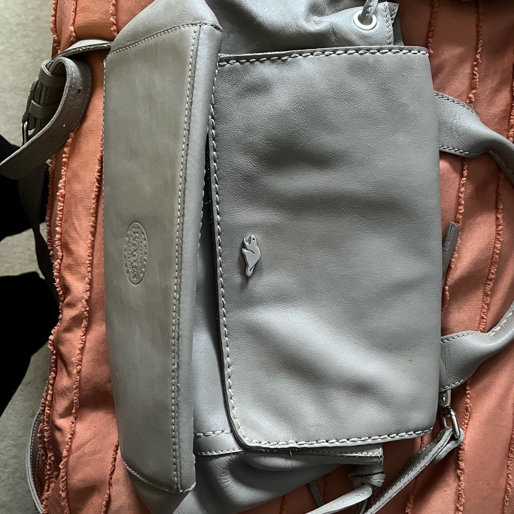 Classic Grey Leather Crossbody Bag by Roots